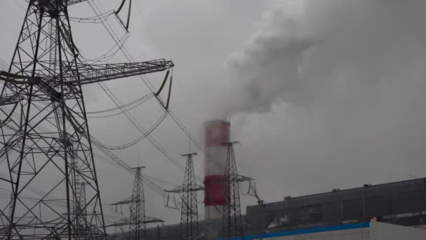 Power Station Equipment Electric Power Stations White Smoke Pipe — Stock Video