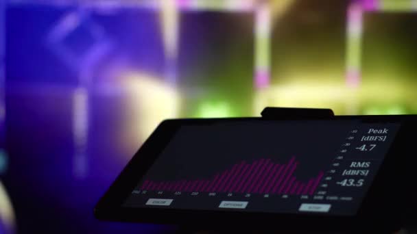 Equipo Escenario Musical Ecualizador Analizador Luz Para Espectáculo Fondo Colorido — Vídeos de Stock
