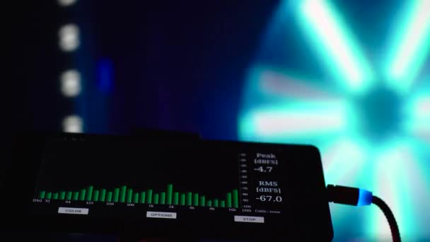 Equipamento Palco Musical Equalizador Analisador Luz Para Mostrar Fundo Colorido — Vídeo de Stock