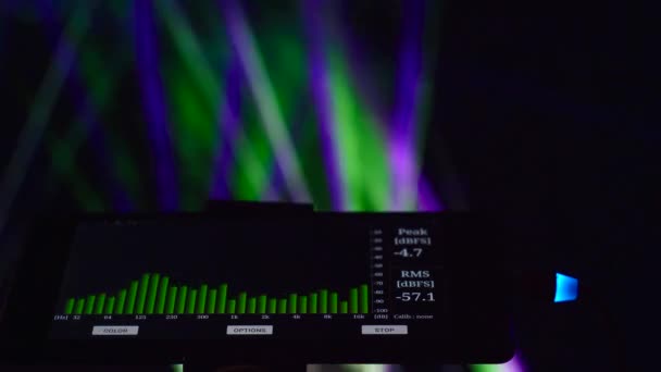 Musikinstrumente Equalizer Und Analysator Licht Für Die Show Farbenfroher Hintergrund — Stockvideo