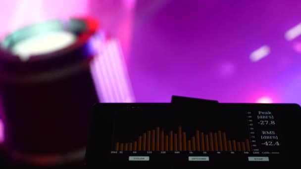 Musikinstrumente Equalizer Und Analysator Licht Für Die Show Farbenfroher Hintergrund — Stockvideo