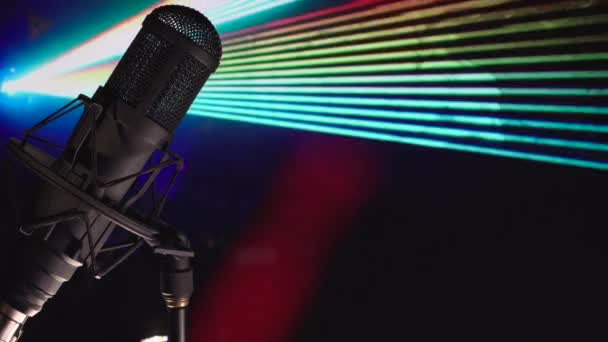 Mikrofon Stúdióban Zenés Színpad Stúdió Hangberendezések — Stock videók