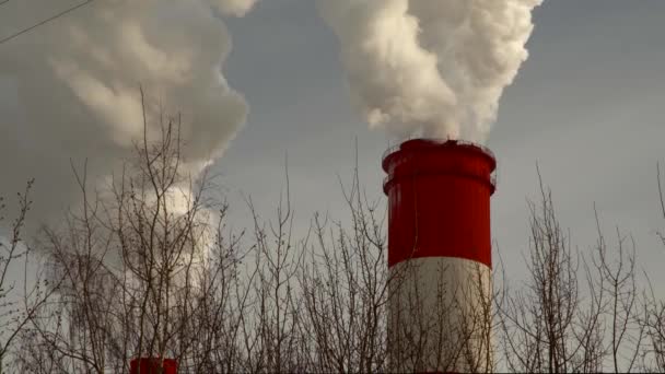 Central Eléctrica Equipo Las Estaciones Energía Eléctrica Humo Blanco Tubo — Vídeo de stock