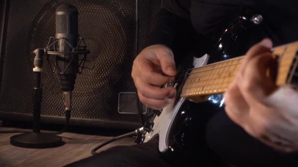 Musician Playing Electric Guitar Studio Closeup — Stock Video