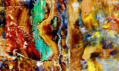 Renkli soyut resim arkaplanı. Modern motif görsel sanat. Yağ renkli yoğun bir karışım. Moda el boyama bezi. Moda poster kağıdı için tuval üzerindeki fırça darbelerini boya