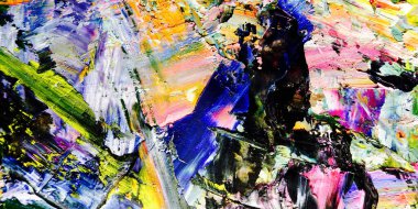 Renkli soyut resim arkaplanı. Modern motif görsel sanat. Yağ renkli yoğun bir karışım. Moda el boyama bezi. Moda poster kağıdı için tuval üzerindeki fırça darbelerini boya