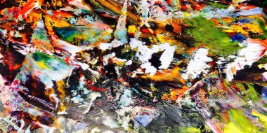 Renkli soyut resim arkaplanı. Modern motif görsel sanat. Yağ renkli yoğun bir karışım. Moda el boyama bezi. Moda poster kağıdı için tuval üzerindeki fırça darbelerini boya