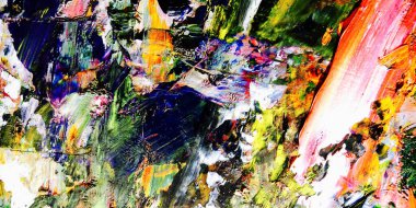 Renkli soyut resim arkaplanı. Modern motif görsel sanat. Yağ renkli yoğun bir karışım. Moda el boyama bezi. Moda poster kağıdı için tuval üzerindeki fırça darbelerini boya
