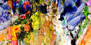 Renkli soyut resim arkaplanı. Modern motif görsel sanat. Yağ renkli yoğun bir karışım. Moda el boyama bezi. Moda poster kağıdı için tuval üzerindeki fırça darbelerini boya