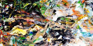 Renkli soyut resim arkaplanı. Modern motif görsel sanat. Yağ renkli yoğun bir karışım. Moda el boyama bezi. Moda poster kağıdı için tuval üzerindeki fırça darbelerini boya