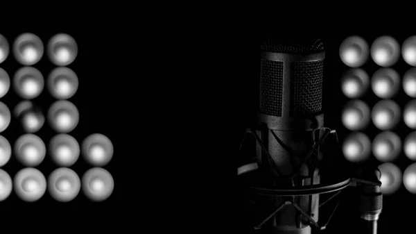 Mikrofon Stúdióban Zenés Színpad Stúdió Hangberendezések — Stock Fotó