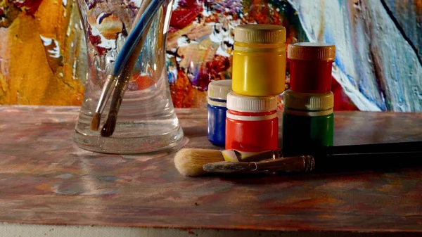 Pennelli Vernici Artistiche Pittura Arte Colore Sfondo — Foto Stock