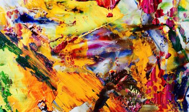 Renkli soyut resim arkaplanı. Modern motif görsel sanat. Yağ renkli yoğun bir karışım. Moda el boyama bezi. Moda poster kağıdı için tuval üzerindeki fırça darbelerini boya