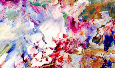 Renkli soyut resim arkaplanı. Modern motif görsel sanat. Yağ renkli yoğun bir karışım. Moda el boyama bezi. Moda poster kağıdı için tuval üzerindeki fırça darbelerini boya