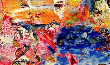 Renkli soyut resim arkaplanı. Modern motif görsel sanat. Yağ renkli yoğun bir karışım. Moda el boyama bezi. Moda poster kağıdı için tuval üzerindeki fırça darbelerini boya