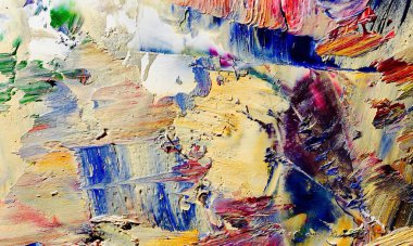 Renkli soyut resim arkaplanı. Modern motif görsel sanat. Yağ renkli yoğun bir karışım. Moda el boyama bezi. Moda poster kağıdı için tuval üzerindeki fırça darbelerini boya