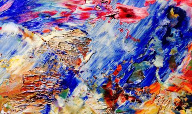 Renkli soyut resim arkaplanı. Modern motif görsel sanat. Yağ renkli yoğun bir karışım. Moda el boyama bezi. Moda poster kağıdı için tuval üzerindeki fırça darbelerini boya