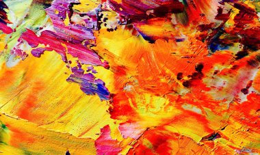 Renkli soyut resim arkaplanı. Modern motif görsel sanat. Yağ renkli yoğun bir karışım. Moda el boyama bezi. Moda poster kağıdı için tuval üzerindeki fırça darbelerini boya