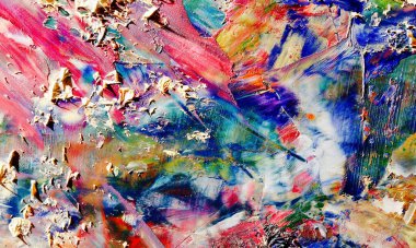 Renkli soyut resim arkaplanı. Modern motif görsel sanat. Yağ renkli yoğun bir karışım. Moda el boyama bezi. Moda poster kağıdı için tuval üzerindeki fırça darbelerini boya
