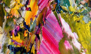 Renkli soyut resim arkaplanı. Modern motif görsel sanat. Yağ renkli yoğun bir karışım. Moda el boyama bezi. Moda poster kağıdı için tuval üzerindeki fırça darbelerini boya