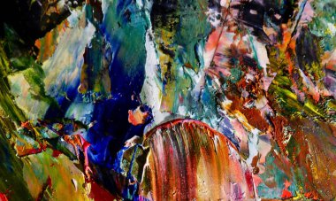 Renkli soyut resim arkaplanı. Modern motif görsel sanat. Yağ renkli yoğun bir karışım. Moda el boyama bezi. Moda poster kağıdı için tuval üzerindeki fırça darbelerini boya