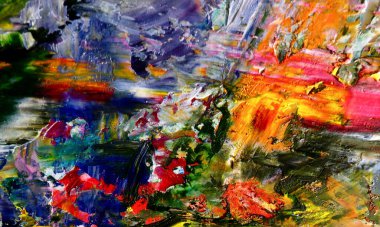 Renkli soyut resim arkaplanı. Modern motif görsel sanat. Yağ renkli yoğun bir karışım. Moda el boyama bezi. Moda poster kağıdı için tuval üzerindeki fırça darbelerini boya