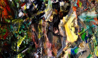 Renkli soyut resim arkaplanı. Modern motif görsel sanat. Yağ renkli yoğun bir karışım. Moda el boyama bezi. Moda poster kağıdı için tuval üzerindeki fırça darbelerini boya