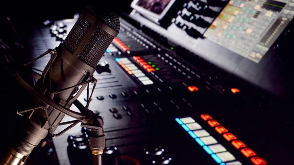 microphone at studio . Music stage . studio sound equipment