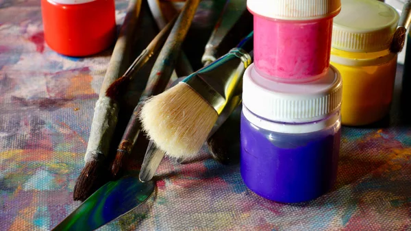 Sanat Fırçaları Boyalar Sanat Eseri Renk Arkaplanı — Stok fotoğraf