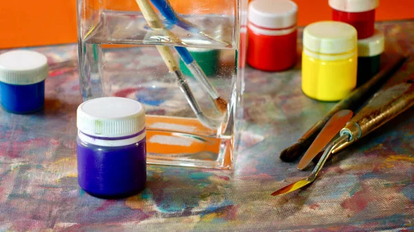 Sanat Fırçaları Boyalar Sanat Eseri Renk Arkaplanı — Stok fotoğraf