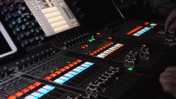 Sound Equipment Sound Engineer Works Sound Mixing Panel Show Professional — Stock Video