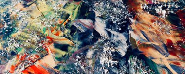 Renkli soyut resim arkaplanı. Modern motif görsel sanat. Yağ renkli yoğun bir karışım. Moda el boyama bezi. Moda poster kağıdı için tuval üzerindeki fırça darbelerini boya