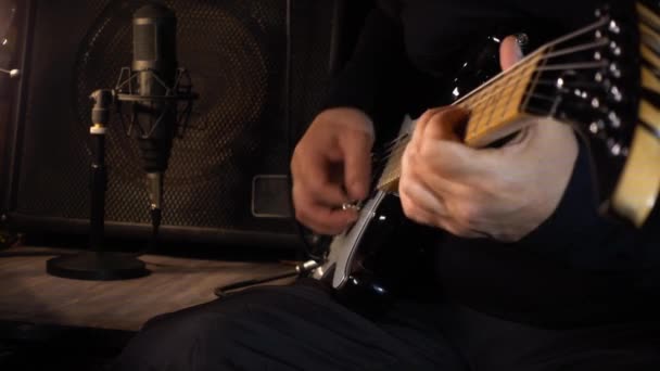 Musician Playing Electric Guitar Studio Guitarist — Stock Video