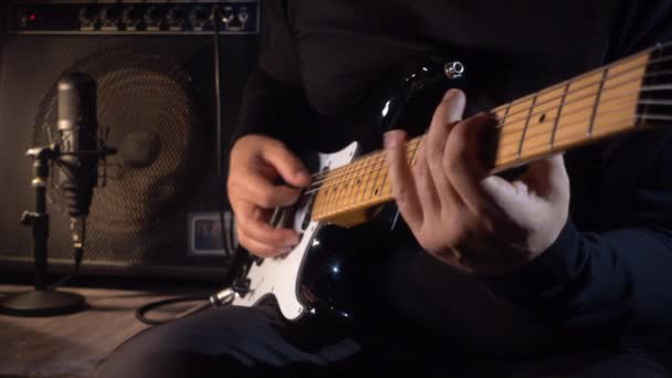 Musician Playing Electric Guitar Studio Guitarist — Stock Video