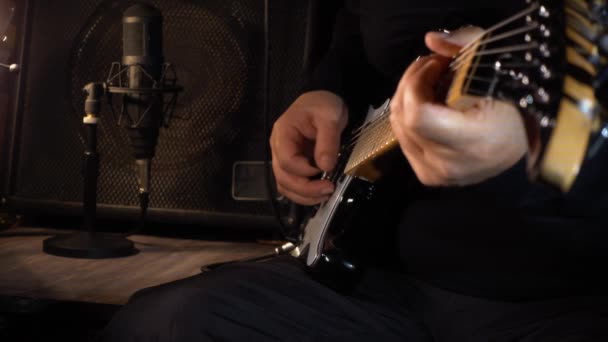 Musiker Spielt Gitarre Studio Gitarrist — Stockvideo