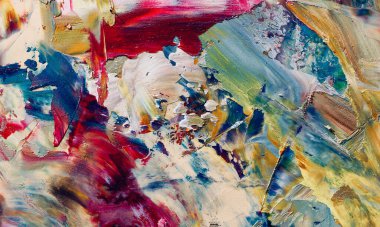 Renkli soyut resim arkaplanı. Modern motif görsel sanat. Yağ renkli yoğun bir karışım. Moda el boyama bezi. Moda poster kağıdı için tuval üzerindeki fırça darbelerini boya