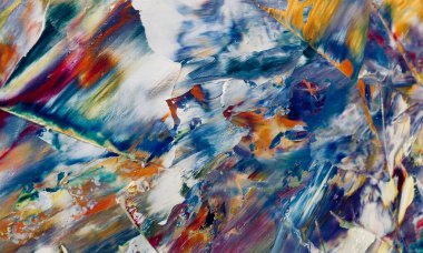 Renkli soyut resim arkaplanı. Modern motif görsel sanat. Yağ renkli yoğun bir karışım. Moda el boyama bezi. Moda poster kağıdı için tuval üzerindeki fırça darbelerini boya
