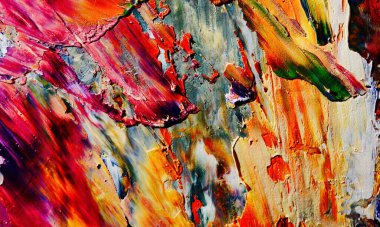 Renkli soyut resim arkaplanı. Modern motif görsel sanat. Yağ renkli yoğun bir karışım. Moda el boyama bezi. Moda poster kağıdı için tuval üzerindeki fırça darbelerini boya