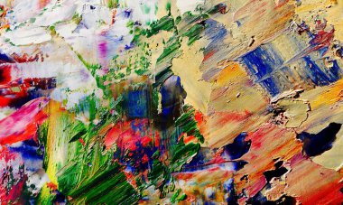 Renkli soyut resim arkaplanı. Modern motif görsel sanat. Yağ renkli yoğun bir karışım. Moda el boyama bezi. Moda poster kağıdı için tuval üzerindeki fırça darbelerini boya