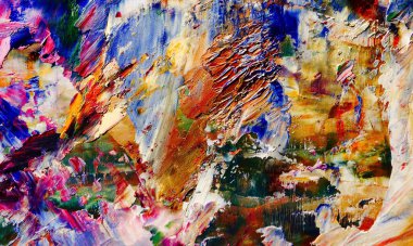 Renkli soyut resim arkaplanı. Modern motif görsel sanat. Yağ renkli yoğun bir karışım. Moda el boyama bezi. Moda poster kağıdı için tuval üzerindeki fırça darbelerini boya