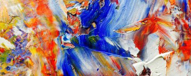 Renkli soyut resim arkaplanı. Modern motif görsel sanat. Yağ renkli yoğun bir karışım. Moda el boyama bezi. Moda poster kağıdı için tuval üzerindeki fırça darbelerini boya