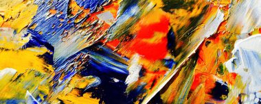 Renkli soyut resim arkaplanı. Modern motif görsel sanat. Yağ renkli yoğun bir karışım. Moda el boyama bezi. Moda poster kağıdı için tuval üzerindeki fırça darbelerini boya