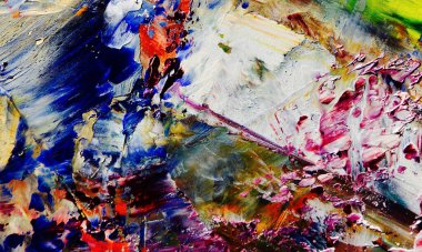 Renkli soyut resim arkaplanı. Modern motif görsel sanat. Yağ renkli yoğun bir karışım. Moda el boyama bezi. Moda poster kağıdı için tuval üzerindeki fırça darbelerini boya