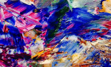 Renkli soyut resim arkaplanı. Modern motif görsel sanat. Yağ renkli yoğun bir karışım. Moda el boyama bezi. Moda poster kağıdı için tuval üzerindeki fırça darbelerini boya