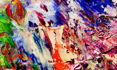 Renkli soyut resim arkaplanı. Modern motif görsel sanat. Yağ renkli yoğun bir karışım. Moda el boyama bezi. Moda poster kağıdı için tuval üzerindeki fırça darbelerini boya