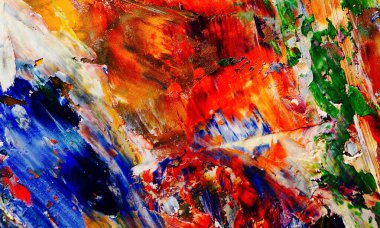 Renkli soyut resim arkaplanı. Modern motif görsel sanat. Yağ renkli yoğun bir karışım. Moda el boyama bezi. Moda poster kağıdı için tuval üzerindeki fırça darbelerini boya