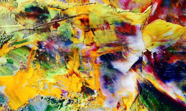 Renkli soyut resim arkaplanı. Modern motif görsel sanat. Yağ renkli yoğun bir karışım. Moda el boyama bezi. Moda poster kağıdı için tuval üzerindeki fırça darbelerini boya