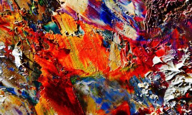 Renkli soyut resim arkaplanı. Modern motif görsel sanat. Yağ renkli yoğun bir karışım. Moda el boyama bezi. Moda poster kağıdı için tuval üzerindeki fırça darbelerini boya