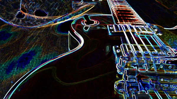 Guitarra Elétrica Luz Néon Abstrata Papel Parede — Fotografia de Stock