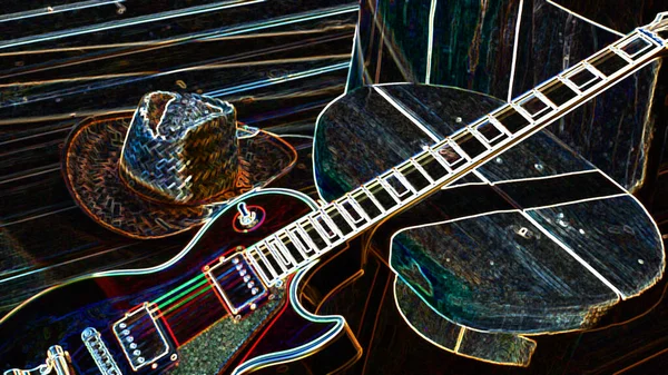 Guitarra Eléctrica Luz Neón Abstracta Fondo Pantalla —  Fotos de Stock